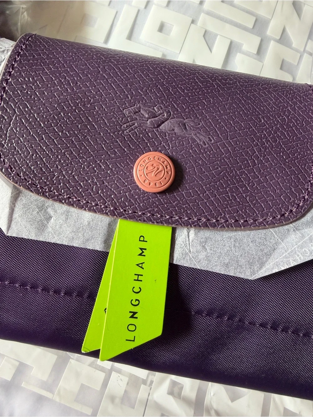 Longchamp Purple Nylon Tote with Pink Logo Accent